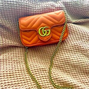 Gucci Orange Quilted GG Chain Crossbody
